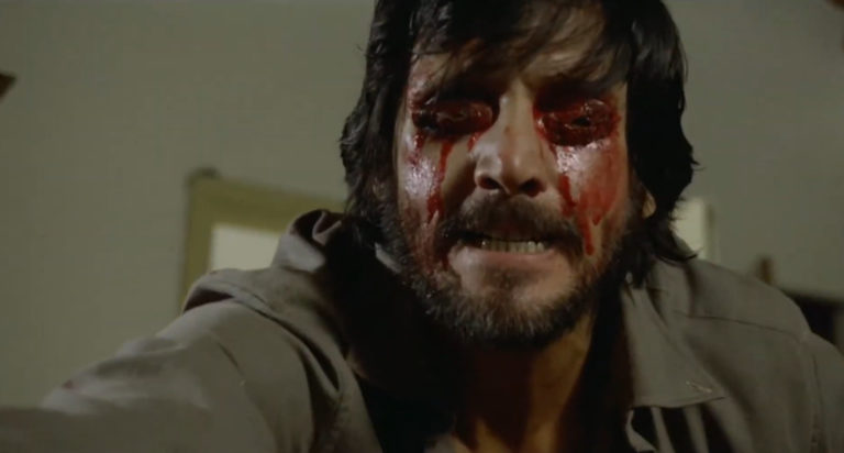 Mikos (George Eastman) is blinded in Absurd (1981).