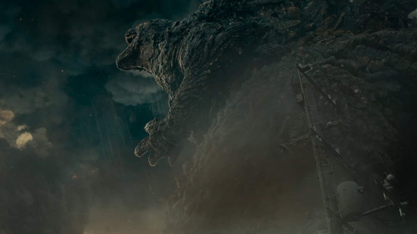 Godzilla roars in Godzilla Minus One (2023).