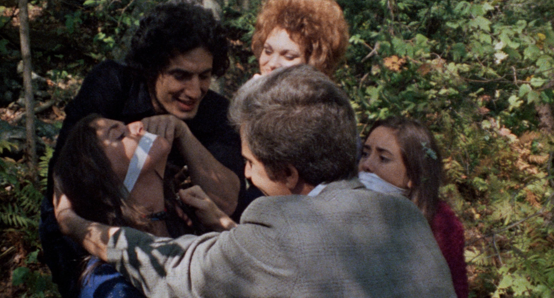 Lucy Grantham, David Hess, Fred Lincoln, Jeramie Rain, and Sandra Peabody in The Last House on the Left (1972).