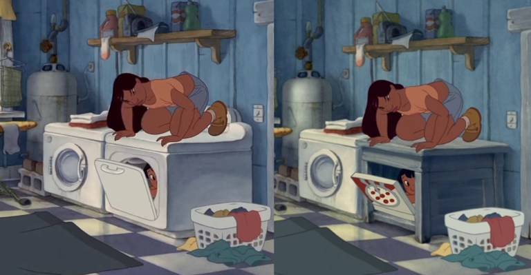 Lilo hides is a dryer and a pizza box in Lilo and Stitch.