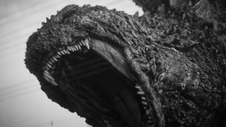 Godzilla roars in Godzilla Minus One/Minus Color.