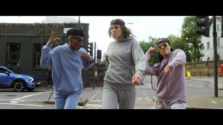 Alex, Jadyn, and Brandi walk down the street with reveng on their minds in My Bloody Galentine (2024).