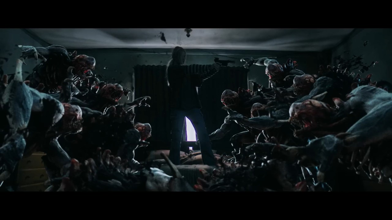 Hana faces off against a horde of video-games monsters in Latency (2024).