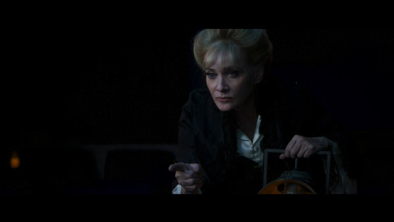 Barbra Crampton points at someone in Snow Valley (2024).
