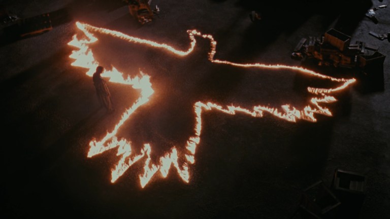 A crow made of flames burns in The Crow (1994).