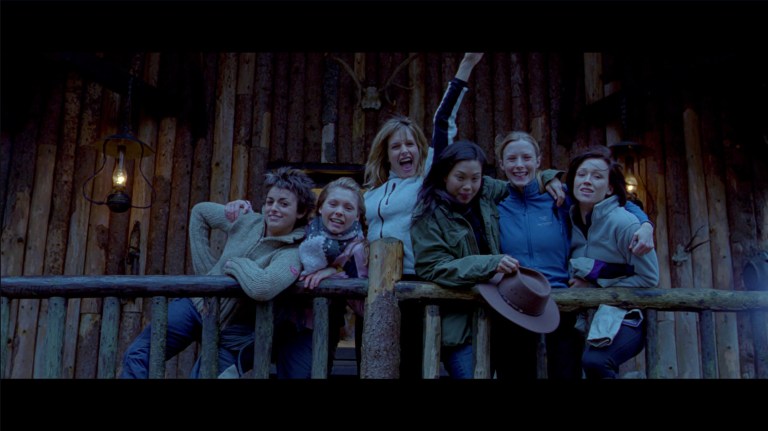 The six women in The Descent (2005) pose for a group photo.