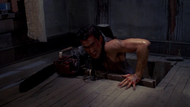 Ash emerging from the cellar in Evil Dead II.